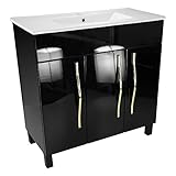 paplinskimoebel Badschrank Vitoria 80 x 38,8 x 80,4, stehend + + waschbecken, badschrank Einbau-Waschbecken aus Keramik badezimmerunterschränk, bademöbel-Set, Unterschrank Schwarz Hochglanz
