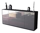 Stil.Zeit Kommode Sideboard - Allard - Korpus anthrazit matt - Front Hochglanz Design Graphit - (180x79x35cm) - Push to Open Technik & hochwertigen Leichtlaufschienen - Made in Germany