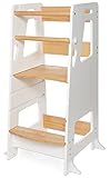 BEY & CO® Lernturm/Entdeckerturm aus Holz – Küchenhelfer für Kinder – 3-Fach höhenverstellbar, mit Rutschfester Oberfläche und kippsicheren Füßen - Montessori-Methode - Ab 12 Monaten