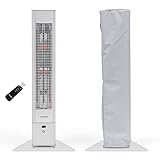 VASNER HeatTower silber + AirCape grau – Infrarot Standheizstrahler 2500 Watt mit Abdeckhaube, Heizstrahler Terrasse, 4 Heizstufen, Fernbedienung, Terrassenstrahler elektrisch, IP65 Outdoor Schutz