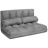 GOPLUS 2 Sitzer Bodensofa mit 2 Kissen, 3 in 1 Sofabett Liege Sofa mit 6 stufig Verstellbarer Rückenlehne mit Schlaffunktion für Wohnzimmer Schlafzimmer