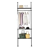 SoBuy KLS07-SCH Teleskopstange Kleiderständer mit 1 Kleiderstange und 3 Ablagen Teleskop Garderoben System Verstellbares Garderobenständer B (52-80) x H (233-300) cm