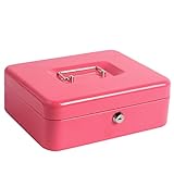 KENTOKO Geldkassette mit Geldfach, Schlosssafe aus Metall mit Schlüssel, Aufbewahrungsbox, Geldspar-Organizer für Kinder, Rosa, 25 x 20 x 8,8 cm