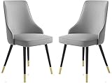 Esszimmerstuhl aus Leder, 2er-Set, ergonomischer Sitz, Karbonstahl, Metallbeine, Küche, Theke, Lounge, Wohnzimmer, Empfangsstuhl (Farbe: Grau)