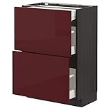 Ikea METOD/MAXIMERA Basiskabine mit 2 Fronten/3 Schubladen, 60x37 cm, schwarz Kallarp/hochglanz dunkelrotbraun