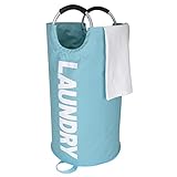 Amazon Brand – Eono 90L Großen Faltbare Wäschekörbe, Zusammenklappbaren Wäschesäcke, Kleider Tasche -Hellblau, L, EINWEG