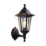 Lindby Wandlampe aussen, Aussenwandleuchte Laterne schwarz, spritzwassergeschützt IP44, 1xE27 max. 60W, ohne Leuchtmittel, Außenleuchte antik Look