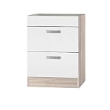 MMR Kochfeld-Unterschrank Küche Dallas, Umbauschrank, ohne Arbeitsplatte, 60 cm breit, Weiß/Akazie Dekor