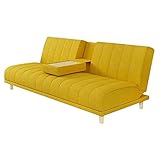 Futon Sofa Bed Modern Fabric Padded Sofabed Convertible Folding Lounge Couch with Hidden Coffee Table and 4 Solid Legs for Living Room or Bedroom Yellow