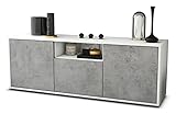 TV Schrank Lowboard - Anian - Korpus Weiss matt - Front Beton Optik Beton - (135x49x35cm) - Push to Open Technik & hochwertigen Leichtlaufschienen - Made in Germany