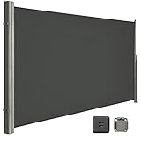LARMNEE Seitenmarkise, ausziehbar, 180 x 400 cm, Sichtschutz, Freistehend, Sonnenschutz, Blickdicht, Seitenrollo, für Balkon, Terrasse, Garten, Anthrazit EBK184BP02