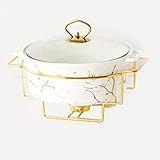 Chafing Dish Buffet-Set, Keramik-Chafer und Buffetwärmer-Set mit Marmorimitat-Finish für Buffet/Hochzeitsfeier/Catering-Events/Bankett, Weiß, M (Weiß L)