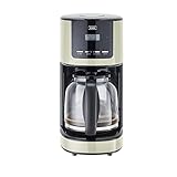 KHG Kaffeemaschine KA-184 (C) in Creme, 12 Tassen, 1,5 L, 900W, Abschaltautomatik, Permanentfilter, Glaskanne, Filterhalter, spülmaschinengeeignet, Timer-Funktion, LCD-Display mit Uhr, Tropfstopp