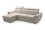 MOEBLO Sofa mit Schlaffunktion und Bettkasten, Couch für Wohnzimmer, Schlafsofa Federkern Sofagarnitur Polstersofa Wohnlandschaft mit Bettfunktion - Alano (Beige, Ecksofa Links)