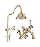 Duschset Duscharmatur Europäische Kupferarmatur Die Retro Dusche kann hochgeklappt und abgesenkt werden Bad Dusche Supercharged Top Spray Set Gold