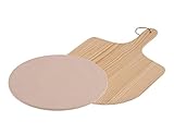 Pizza Steinplatte Ø 33 cm mit Holz Pizza Schaufel 49x36 cm - Pizza Bäcker Set Rund Flammkuchen Pizzaform Pizzastein Pizzaschaufel