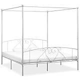 vidaXL Himmelbett Bett Bettgestell Doppelbett Metallbett Bettrahmen Lattenrost Schlafzimmerbett Schlafzimmermöbel Ehebett Weiß 180x200cm