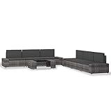 JUNZAI 7-TLG. Garten-Lounge-Set, Terassenmöbel Wetterfest, Loungemöbel Terrasse, Garten Sitzgruppe, Sitzecke Balkon, Poly Rattan Grau