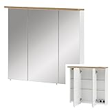 Lomadox Badezimmer Spiegelschrank 70,5cm in weiß Glanz Eiche Landhaus B/H/T ca. 70,5/72,3/15,75/23,7cm