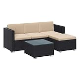 SONGMICS Polyrattan Lounge, Gartenmöbel-Set, Balkonmöbel, Gartenlounge, mit Kissen und Glastisch, Terrassenmöbel, Ecksofa, Outdoor, für Terrasse, Balkon, Garten, schwarz-Taupe GGF005B03