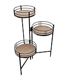 Spetebo Metall Blumentopfständer klappbar schwarz - mit 3 Holz Ablagen - klappbare Blumentreppe - Blumentopf Planzen Deko Gewürz Ständer