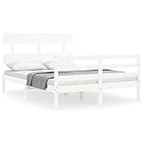 Tidyard Massivholzbett mit Kopfteil Bettgestell Holzbett Doppelbett/Einzelbett Holzbetten Bettrahmen Seniorenbett Gästebett Jugendbett Bett Holz Weiß 4FT Small Double