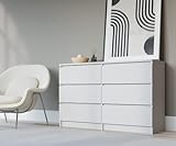 3xEliving Elegante und geräumige Kommode mit 6 Schubladen, 140 cm, Weiß, perfekt für Wohnzimmer, Büro, Schlafzimmer'