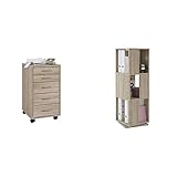 FMD Möbel 336-001 Rollcontainer Freddy (B/H/T) 33 x 63.5 x 38 cm Eiche & 291-001 Drehregal Tower circa 34 x 108 x 34 cm, eiche