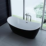 PureHaven freistehende Acryl-Badewanne 170x80 cm elegant inkl. Siphon Überlaufschutz leicht zu pflegende Oberfläche extra starker Rahmen Schwarz/Weiß