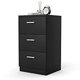 COSTWAY Nachtschrank Holz, Nachttisch für Boxspringbett, 38 x 35 x 66 cm, Nachtkommode Nachtkonsole mit 3 Schubladen, Beistelltisch Aktenschrank, Schwarz