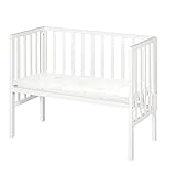 roba Beistellbett safe asleep® 2 in 1-45 x 90 cm - Höhenverstellbar - Komplettes Anstellbett mit Matratze + Mesh Barriere - Bett Set für Babys - Holz weiß