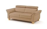 CAVADORE 3-Sitzer-Sofa Ammerland in Echtleder / Landhaus-Sofa mit Federkern + Kopfteilverstellung / 186 x 84 x 93 / Leder Beige