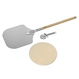RÖSLE Barbecue Pizza-Set 3-tlg, Hochwertiger Pizzastein, Pizzaschieber und Pizza- und Flammkuchenschneider, für eine knusprige Pizza wie aus dem Holzofen
