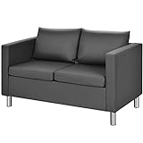 COSTWAY 2 Sitzer Sofa mit Kissen, Sofagarnitur Kunstleder, Couchgarnitur perfekt für Zuhause und Büro, grau