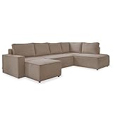 MIUFORM Cord Sofa U Form 322 cm x 194 cm x 89 cm, Ecksofa mit Schlaffunktion und Bettkasten- Brave Dave U- Wohnlandschaft U Form mit Schlaffunktion, Sofa Cord (Taupe, Rechts ausgerichtet)