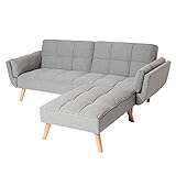 Mendler Schlafsofa HWC-K18 mit Ottomane, Couch Sofa Gästebett, Schlaffunktion 218x175cm - Stoff/Textil hellgrau