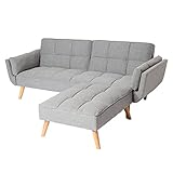 Mendler Schlafsofa HWC-K18 mit Ottomane, Couch Sofa Gästebett, Schlaffunktion 218x175cm - Stoff/Textil hellgrau