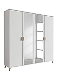 Rauch Möbel Falun Drehtürenschrank Schrank Kleiderschrank Weiss mit Spiegel, 4-türig, inklusive 1 Kleiderstange, 4 Einlegeböden, BxHxT 182x203x53 cm