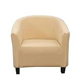 FZ FUTURE Samt Sesselbezug Stretch Weich Universal-Sesselschoner Sesselhusse für Cocktailsessel Waschmaschinenfest rutschfest Sofa Möbelschutz für Clubsessel Loungesessel,Beige