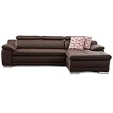 CAVADORE Ecksofa Aniamo mit XL-Longchair rechts , Inkl. verstellbarer Kopfteile und Wellenunterfederung , Sitzecke für Wohnzimmer in Kunstleder , 270 x 80 x 165 , Kunstleder braun