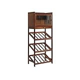 GRFIT Barschrank Weinschrank mit Getränkehalter aus Edelstahl Restaurant Kleines Weinregal Holz Wohnzimmer 53x33x130cm Weinkiste Weinschrank Aufbewahrung von Flaschen (Color : 5-Door-CupHolder)