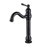 FWZZQ Wasserhahn Bad Schwarz Retro, Waschtischarmatur Hoch 360°Schwenkbar, Einhebel Waschbecken Armaturen, Nostalgie Mischbatterie Badarmatur aus Messing für Badezimmer