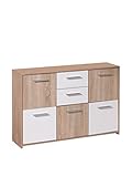 Inter Link – Kommode – Sideboard - Kommode mit 5 Türen und 2 Schubladen – 2 Farbig – Melaminbeschichtet – Sonoma Eiche Nachbildung und Weiß – BxTxH: 115x30x77 cm – Elvezia