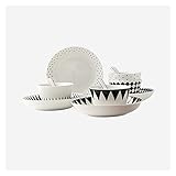 Serviceteller Geometrische Muster Geschirr Set 12-piece Durable Ceramic Dinner Plate Sets Frische und einfache Gerichte Set mit 4 Platten, 4 Schüsseln und 4 Löffeln Platten