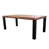 Esstisch Esszimmertisch Massivholz Eiche 200x100 cm KANUR mit 6 cm Tischplatte massiv, Massivholztisch mit schwarz lackierten Tischbeinen. Moderner Holztisch Wildeiche geölt, modern Industrial Design