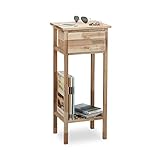 Relaxdays Beistelltisch Walnuss mit Schublade, 2 Ablagen Telefontisch, hoher Holztisch HxBxT: 80 x 35 x30 cm, natur