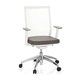 hjh OFFICE 657630 Profi Bürostuhl Aspen Stoff/Netz Weiß/Grau Drehstuhl ergonomisch, selbstheilender Netzrücken, höhenverstellbar