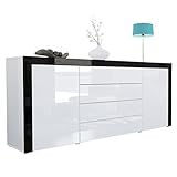 Vladon Sideboard Kommode La Paz, Korpus in Weiß Hochglanz/Front in Weiß Hochglanz mit Rahmen in Schwarz Hochglanz