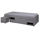 Funktionsbett | Stauraumbett | Bett mit Schubladen | Kiefer massivholz| Farbe Grau lackiert |Für Erwachsene, Kinder, Jugendliche | Einzelbett | Bett mit Rost | Till Bett 90 x 200 cm