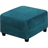 LVTFCO Hocker Husse Samt, Weich Dick Elastisch Moderner Stil Hocker Bezug Quadrat Abnehmbarer Waschbar Für Wohnzimmer Hotel -Navy blau-L